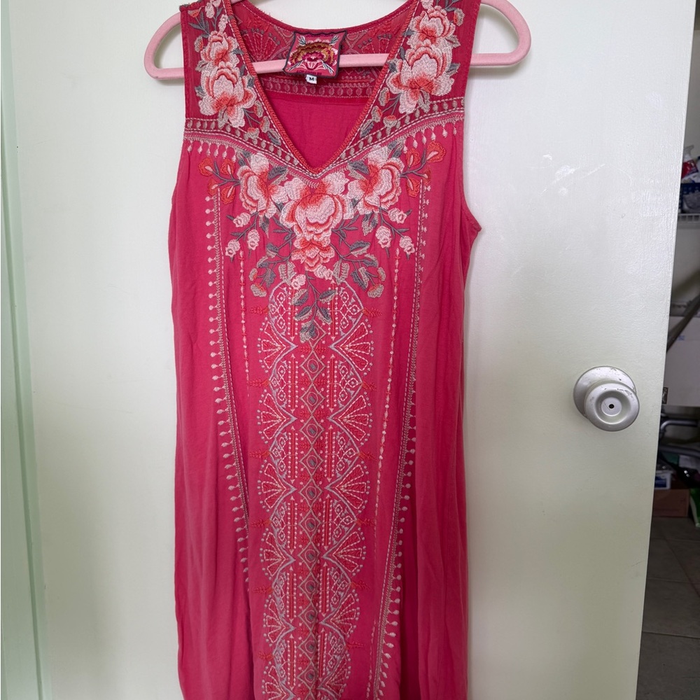 Embroidered Pink Sleeveless Dress